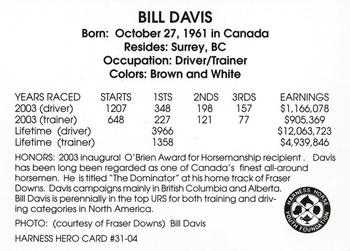 2004 Harness Heroes #31-04 Bill Davis Back